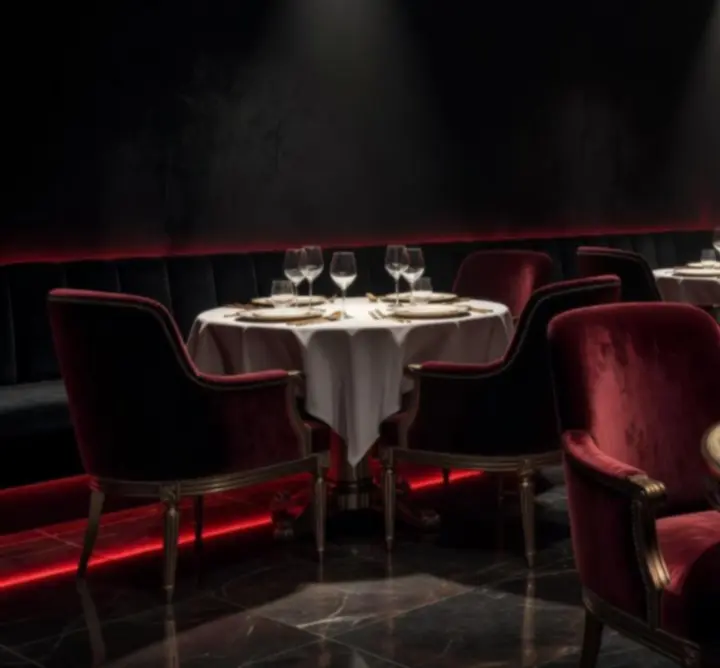 Luxus poker étterem belső tér, sötét bársonyos hangulattal